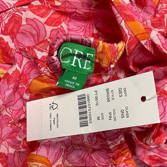 J Crew Dress WMNS M Pink Floral Plunge Cover up Limone Lightweight Open Back NEW - Picture 5 of 11